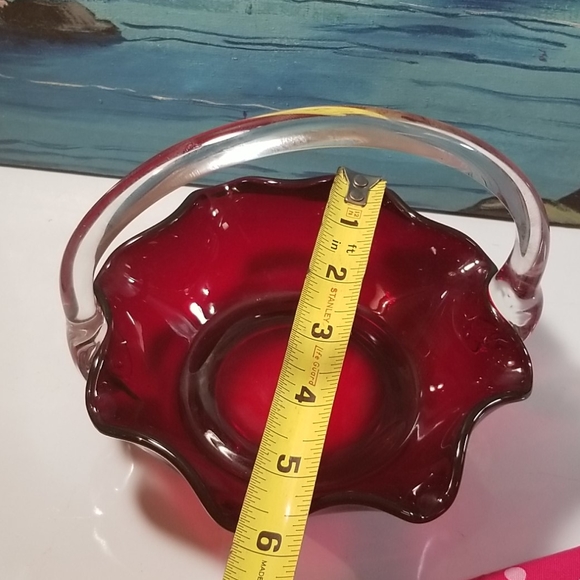 Vintage Ruby Red and crystal Glass Basket w/handl - Picture 2 of 8